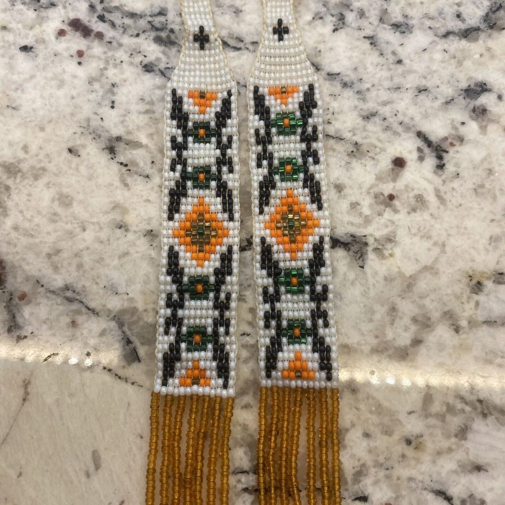 Handmade Vintage Indian Bead necklace with tassel‎ Yellow Black orange green - Picture 8 of 13